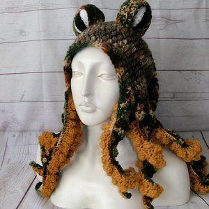 Crochet Camouflage Octopus Hat adult Size